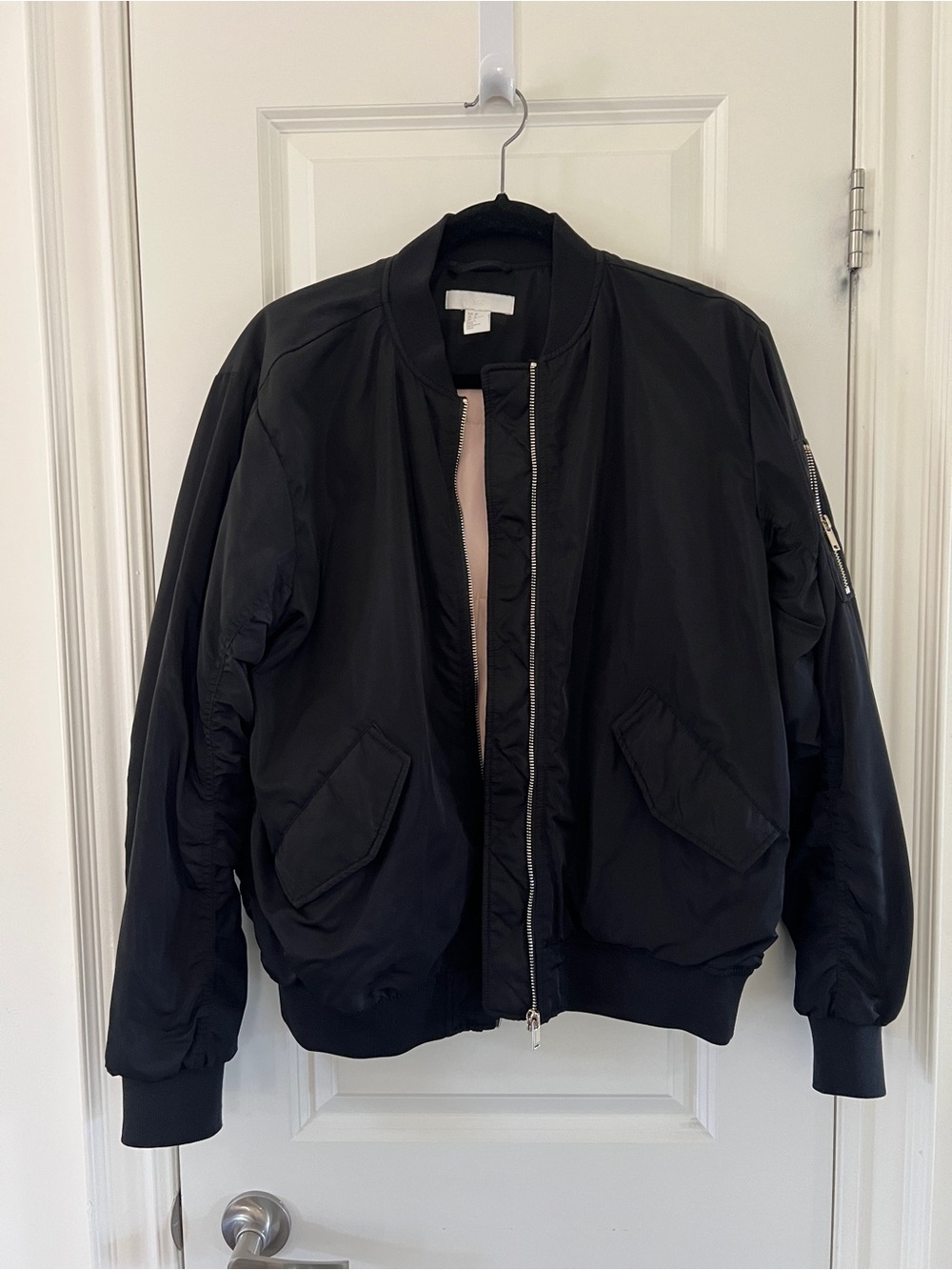 H&M Black Bomber Jacket with Light Pink Lining